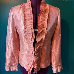 RAFAEL Shimmering Coral Ruffled Blazer